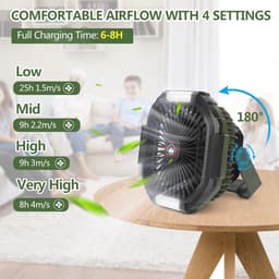 Oplaadbare Usb-campingventilator met Stille Werking en LED-verlichting - 4 Snelheden Tafelventilator voor Buiten — thumbnail 3