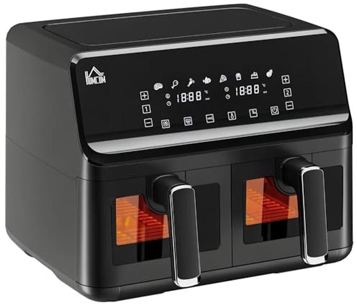 8-in-1 Airfryer met 2 Kamers en Temperatuurinstelling van 80-200°C, 2500W, Antiaanbaklaag en Digitale Timer — afbeelding 1