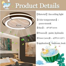 LED plafondventilator met dimbare verlichting, afstandsbediening, geruisloos, verstelbare windsnelheid, 58 cm, zwart-wit — thumbnail 2