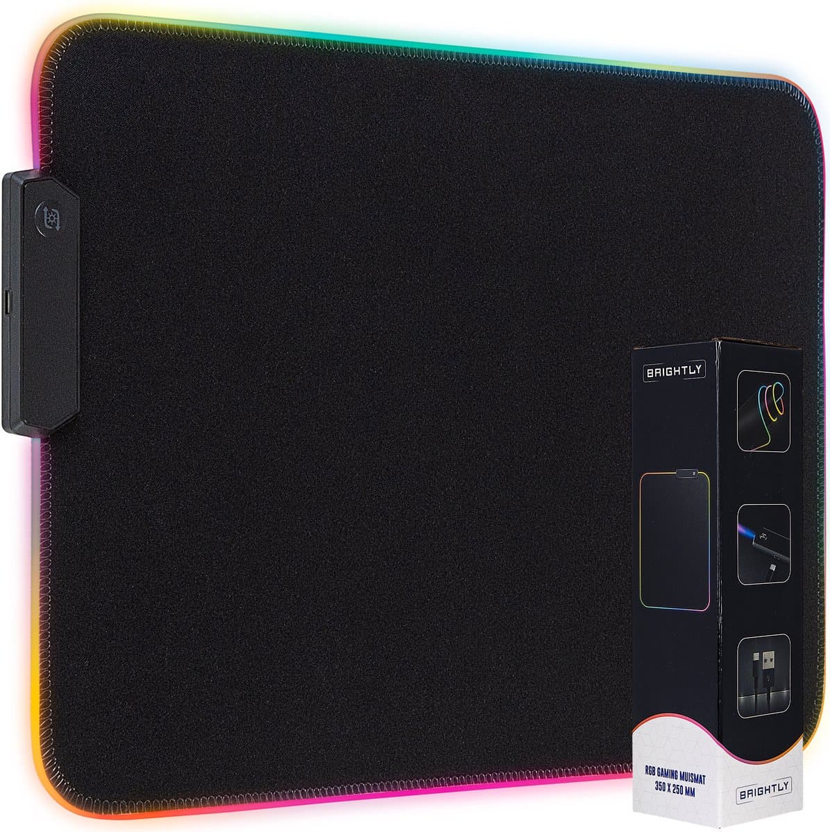 Brightly® RGB Gaming Muismat - RGB LED Verlichting Muismat - USB - Muismat LED - Antislip Muismat - 35 cm x 25 cm - Waterproof - Gaming Muismat - Met Verlichting - Zwart — afbeelding 1