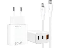 Adapter en oplaadkabel geschikt voor iPhone iPad met Lightning naar usb C kabel - Snellader 30w - Usb adapter met 1m kabel