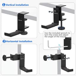 Opvouwbare aluminium hoofdtelefoon standaard met kabelclip en klem voor onder tafel — thumbnail 4