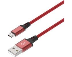 Micro USB kabel 1 meter | Datakabel Oplaadkabel | USB-A naar Micro USB 1M | Fastcharger Quickcharge Snelladen | Gevlochten kabel geschikt voor Samsung Smartphone Telefoon | Controllers | Koptelefoons | Kobos E-reader - Rood LB112
