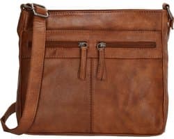 Beagles Maspalomas Crossbody Schoudertas - Handige Ritsvakjes - Leren Dames Tas - Cognac