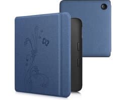 kwmobile e-reader hoesje geschikt voor Kobo Libra 2 hoes - E reader flip case met magnetische sluiting - Ereader cover - Stengels en Vlinder design in donkerblauw
