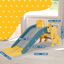 Glijbaan voor kinderen, kleine kinderglijbaan met basketbalmand, tuinglijbaan, peuterglijbaan, kinderspeelglijbaan binnen jaar, kinderglijbaan voor binnen en buiten, babyglijbaan, geel — thumbnail 4