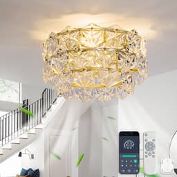 DESMIU Plafondventilator Met Verlichting – 50 cm – Zes Snelheden – Metaal En Glas – Goud – Appbediening En Afstandsbediening — thumbnail 5