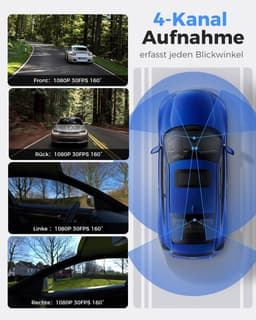 4-kanaals dashcam voor auto met 360 graden front- en achtercamera, links en rechts, binnencamera voor auto's, GPS en 5G-band wifi, nachtzicht, WDR, 24-uurs parkeermodus, 128GB-kaart inbegrepen — thumbnail 2