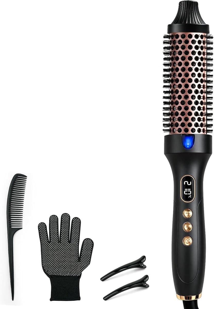 Brush, ronde ionen-thermoborstel, verwarmd om natuurlijke golven en volume te creëren, 6 temperatuurinstellingen, dubbele spanningsfunctie — afbeelding 1