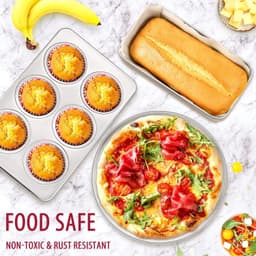 E-far 12-delige roestvrijstalen bakvormen set, ronde en vierkante/rechthoekige bakpannen met deksels, koekjesblad, brood/muffin/pizzapan, niet-giftig en vaatwasmachinebestendig — thumbnail 2
