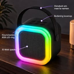 Cheqo® Karaoke Set met 2 Draadloze Microfoons - Karaoke Machine voor Kinderen en Volwassenen - RGB LED Verlichting - Party Speaker met Microfoon - Draagbare Luidspreker met Handvat - Muziekbox - Echo Effect - Oplaadbaar met USB - Zwart — thumbnail 5