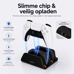 Sounix Oplaadstation geschikt voor PS5 / PS5 Slim / PS5 PRO / DualSense Controller - PS5 accessoires - Dual Oplader - Charging Dock - Zwart — thumbnail 2