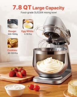 Keukenmachine – Keukenmixer – Keukenrobot – Foodprocessor – Mixer – 7,4L RVS Mengkom – 1800W Motor – 10 Snelheden – Inclusief Deeghaak, Garde En Platte Mengklopper — thumbnail 3