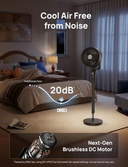 Elektrische Vloer Ventilator - Stille Staande Fan - Ruimte Koelen - Krachtige Luchtcirculatie - Tot 80 ft - Zwart — thumbnail 5