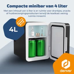 Denver Mini Koelkast - Koelen en Verwarmen - Skincare fridge - Spiegel met LED effect front - MFR604B - Zwart — thumbnail 2