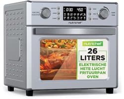 Ruime heteluchtfriteuse met draaispit - 26 Liter XXL - 1700W - 10 Voorgeprogrammeerde standen - Hete lucht & Grill