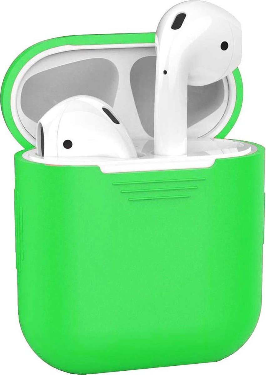 Hoesje - Geschikt voor Apple Airpods 1 - Siliconen Hoes met Clip - Silicone Case Cover - Groen — afbeelding 1