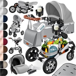 KESSER® Kinderwagen 3 in 1 Loops Wandelwagen Set incl. Autostoel & Reiswieg & Buggy Sportzitje - Massieve Rubberbanden - Luiertas / Regenhoes - Grijs / Zilver — thumbnail 1