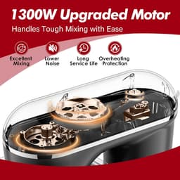 Keukenmachine - Deegmachine Mixer - Thuisbakken en Koken - Krachtige 1300W Motor - 6 Liter Kom - Rood — thumbnail 5