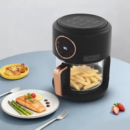 Heteluchtfriteuse met kom - Airfryer glas - Gezond koken - Zichtbaar kookproces - 42 liter inhoud - Zwart — thumbnail 3