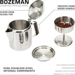 Koffiezetapparaten voor op de camping, kookplaat met percolator, koffiepot - GEEN aluminium of plastic [6 kopjes] — thumbnail 4