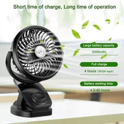 Mini tafelventilator, clipventilator met 90° automatische rotatie, 360° rotatie, USB-ventilator met diffuserfunctie voor thuis, kantoor, auto, kinderwagen (3600 mAh batterij) — thumbnail 3