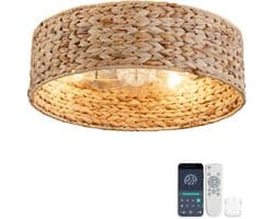 19-inch Inbouwventilatorlamp met ABS-bladen in Rotan-design - Dubbele bediening via app en afstandsbediening - 6 ventilatorsnelheden - Inbouwmontage - ABS-bladen met rotanlook - Ideaal voor kleine slaapkamers, minimalistische rustieke stijl