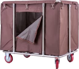 Wasmand met Wielen - Linnenwagen Vuile Kleding - Opslag en Transport - Afneembare Waterdichte Tas - 400 Liter Capaciteit - Beige — thumbnail 5