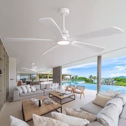 60 inch Witte Plafondventilator - Draadloze Afstandsbediening - 3 Kleurtemperaturen (CCT) - Dimbaar - 6 Snelheden met Geheugenfunctie - 5 Massief Houten Bladen met Versterkte Constructie — thumbnail 2