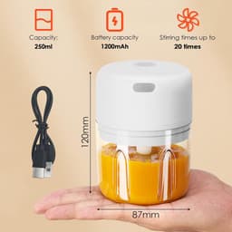Mini Keuken Chopper - Elektrische Mixer - Snel Ingrediënten Snijden - Drie RVS Messen - 250 ml - Wit — thumbnail 3
