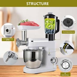 Elektrische Keukenmixer - Standmixer Deegmixer - Bakken en Koken - 3-in-1 Multifunctioneel - 6 Liter Kom - Zilver — thumbnail 4