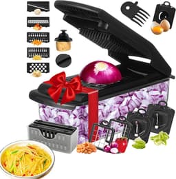 Keuken Snijmachine - Groentehakker Dicer - Maaltijden Voorbereiden - 18-in-1 Functies - 33.4 x 12.7 x 12.3 cm - Zwart — thumbnail 1