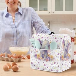 Stand Mixer Cover - Keukenmachinehoes Beschermhoes - Keuken Organiseren - Met Opbergvak - 37 cm Hoog - Cartoon Olifant Bloemen — thumbnail 2