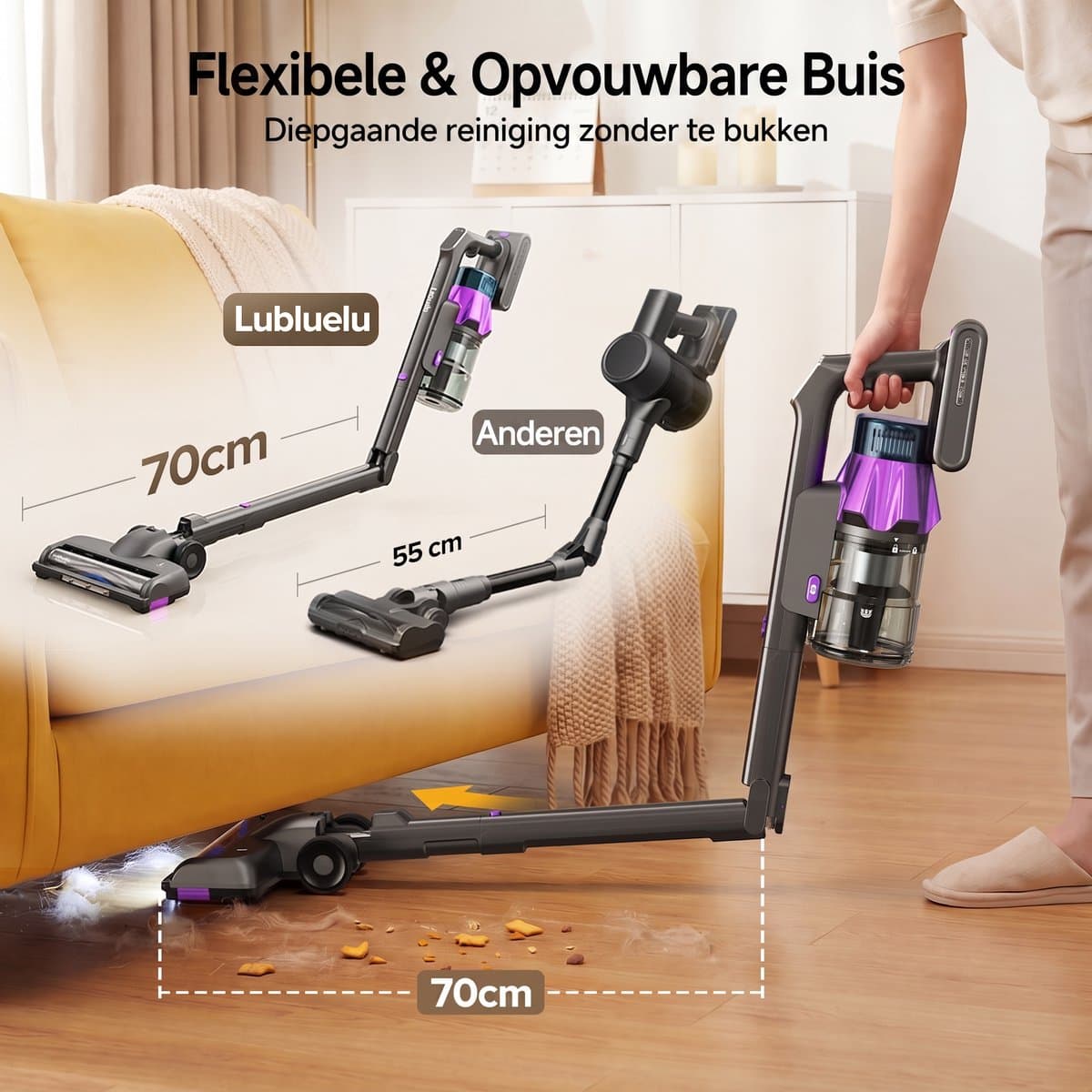 Lubluelu G30 Flexibel en opvouwbaar Draadloze Steelstofzuiger 50Kpa- 5 in 1 Handstofzuiger - Zelfstaand Design - 50 Min Gebruikstijd - Verwijderbare Batterij- Anti-klit Borstel - HEPA-filter - LED-koplampen — afbeelding 1