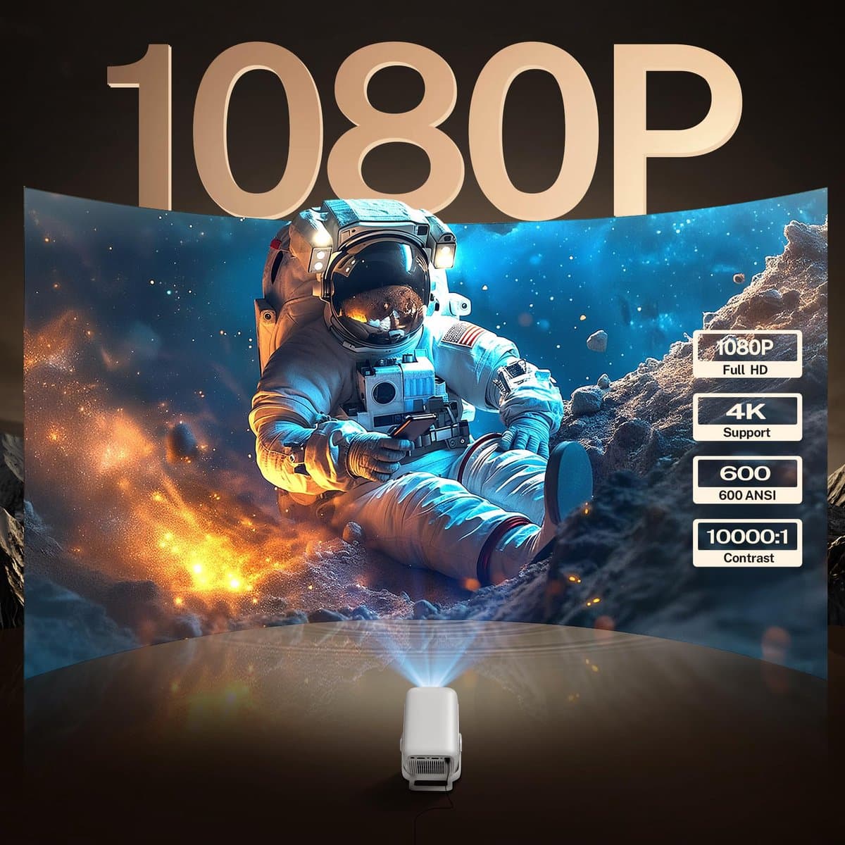 SnelShoppen - Slimme Beamer Native 1080P met 4K Ondersteuning, Draagbare Projector met Auto Keystone, Wi-Fi 6/Bluetooth 5.4, Ingebouwde Apps, HDMI/iOS — afbeelding 1
