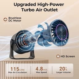 Bureaufan USB oplaadbaar stil met 100 snelheden, draagbare tafelventilator met LED display en 360° rotatie zwart — thumbnail 2