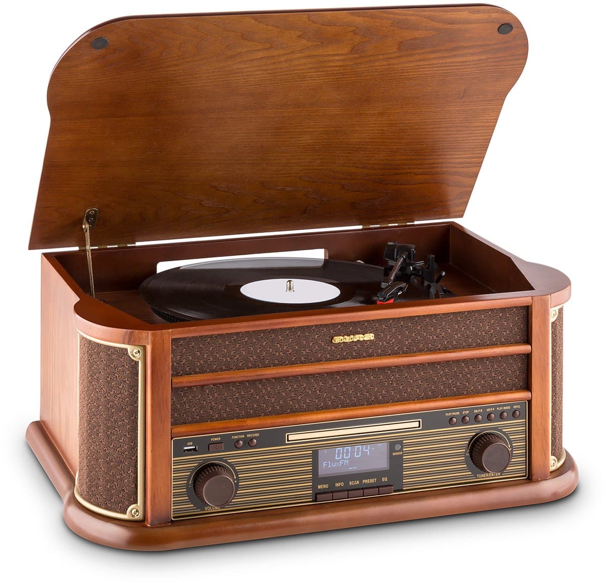 Auna Platenspeler met luidspreker, Retro platenspeler met 3 snelheden en USB-aansluiting, Platenspeler in vintage design, Vinyl Record Player, Platenspeler voor platen — afbeelding 1