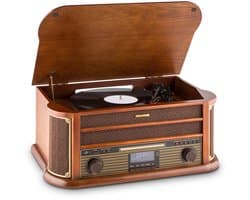Auna Platenspeler met luidspreker, Retro platenspeler met 3 snelheden en USB-aansluiting, Platenspeler in vintage design, Vinyl Record Player, Platenspeler voor platen