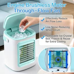 Mobiele Airco - 4-in-1 Luchtkoeler - Mini Airconditioner met 220ml Watertank - Bureauventilator met Verneveling & IJsvak - Stil - Voor Kantoor & Slaapkamer - Blauw — thumbnail 4