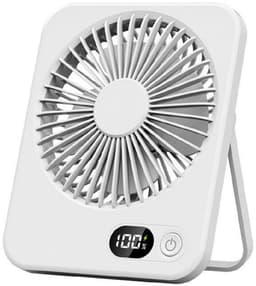 GELLDG Tafelventilator - Draagbare Mini Ventilator met LCD-scherm - 5 Snelheden, 2200mAh Batterij - Licht en Compact 165x132x38mm - Geschikt voor Bureau, Thuis en Kamperen - Kunststof - Wit — thumbnail 1