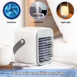 Draadloze draagbare mini-luchtkoelerventilator, multifunctionele persoonlijke USB 2000 MAh-luchtkoeler met 3 snelheden, 7 kleuren veranderende LED-nachtlampje-luchtbevochtiger met watertank, geschikt voor iedereen, inclusief peuters-grijs — thumbnail 2