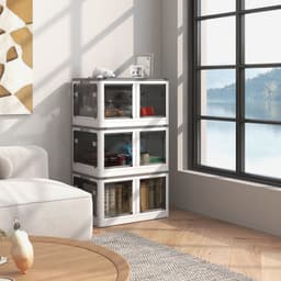 FloraGrace Opbergbox – 69L Vouwbaar En Stapelbaar – 60 x 42 x 34 cm – PP Kunststof – Wit – Met Wielen Voor Slaapkamer En Kantoor – 5-Zijdige Toegang — thumbnail 1