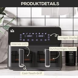 Heteluchtfriteuse 8L - Airfryer Dubbel - Gezond Koken - Dubbele Kamer - 2500W - Zwart — thumbnail 3