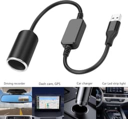 GINTOOYUN 24W USB A Male to 12V Cigarette Lighter Booster Cable Pedestal Adapter Power Cord for Dashcam, GPS, Car Led - ShopVlot — thumbnail 2