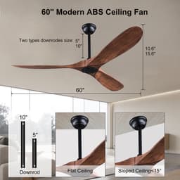 MODENUIT Plafondventilator – 152 cm – Zonder Verlichting en Afstandsbediening – ABS – Zwart Donker Walnoot — thumbnail 2