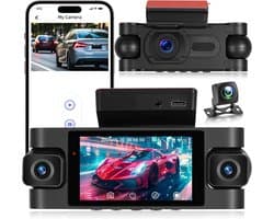 SnelShoppen - 2K 4-kanaals 360° Dashcam voor Auto's - 3-inch Camera met Nachtzicht, G-sensor, Wifi-verbinding, Loopopname en 24-uurs Parkeerbewaking
