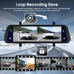 SnelShoppen - 9.66 inch Mirror Dashcam met Draadloze Apple CarPlay & Android Auto, HD Achteruitkijkcamera, IPS Touchscreen en Dubbele 1080p Schermen — thumbnail 3
