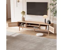 Tv-standaard - Tv-meubel Kast - Media Opbergen - Rotan Deuren - 150 x 40 x 48 cm - Houtkleurig