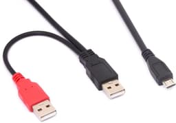 Micro B Splitter Kabel - Y Adapter - Externe Schijf Voeden - Dubbele USB A Input - 80 cm - Zwart — thumbnail 1