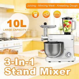 Keukenrobot - Keukenmachine mixer - Bakken en koken - 3-in-1 multifunctioneel - 10L kom - Wit — thumbnail 5
